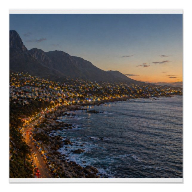 Coastal Mountain Sunset City Lights Canvas Print – (Front)