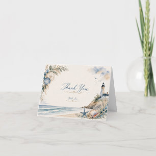 Coastal Nantucket Lighthouse Beach Wedding Thank You Card