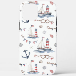 Coastal Nautical 4th of July Sailboats Lighthouse  iPhone 12 Pro Max Case