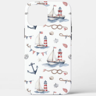 Coastal Nautical 4th of July Sailboats Lighthouse iPhone 12 Pro Max Case
