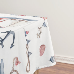 Coastal Nautical 4th of July Sailboats Lighthouse  Tablecloth