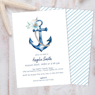 Coastal Nautical Baby Shower Invitation   Blue Anc