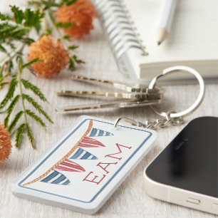 Coastal Nautical Beach Flags Monogram Key Ring
