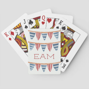 Coastal Nautical Beach Flags Monogram Playing Cards