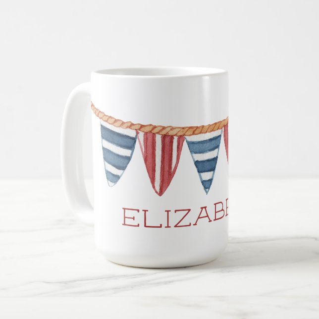 Coastal Nautical Beach Flags Personalised Coffee Mug (Front Left)