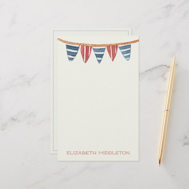 Coastal Nautical Beach Flags Personalised Stationery (Front/Back In Situ)