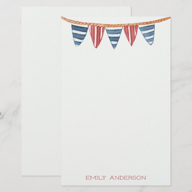Coastal Nautical Beach Flags Personalised Stationery (Front/Back)