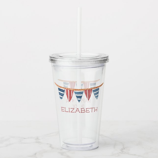 Coastal Nautical Beach Flags Personalized Acrylic Tumbler (Front)
