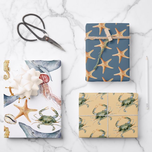 Coastal, Nautical Beach Matching Designs Wrapping Paper Sheet (Front)