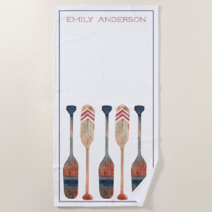 Coastal Nautical Beach Oars Personalised Beach Towel