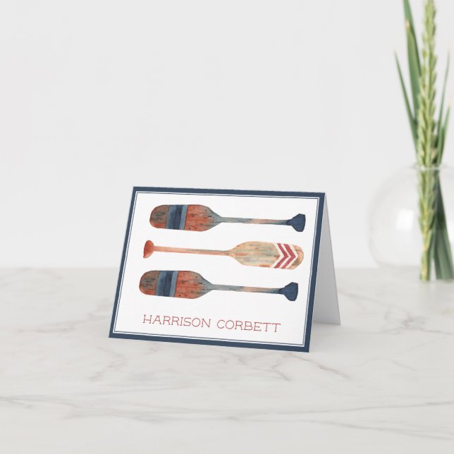 Coastal Nautical Beach Oars Personalised Note Card (Front)