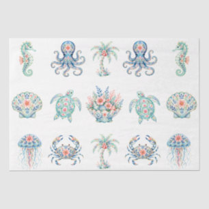 Coastal Nautical  Beachy Sea Life Themed Decoupage Tissue Paper