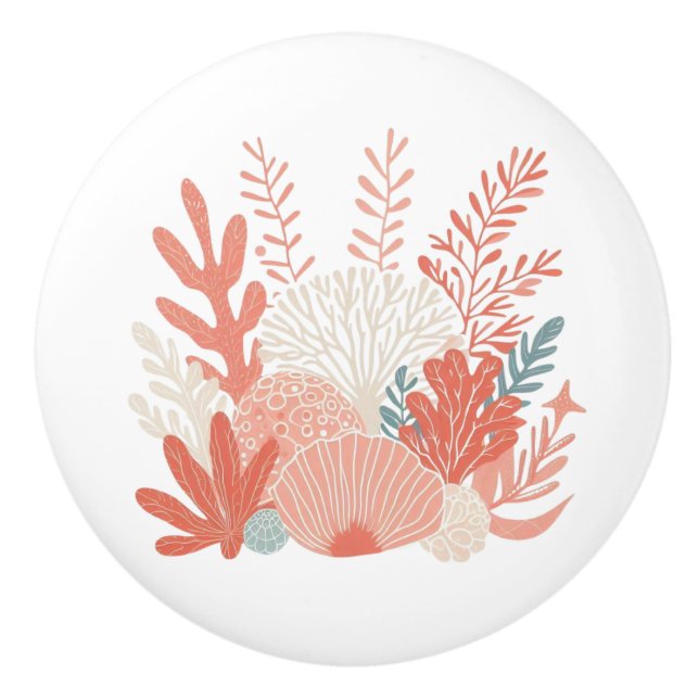 Coastal/nautical coral reef ceramic knob (Front)