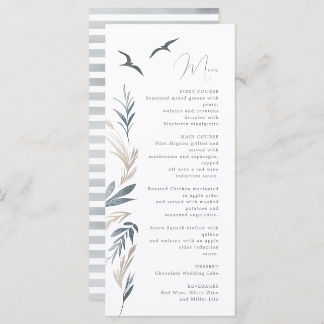 coastal nautical foliage wedding menu (Front/Back)