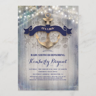 Coastal Nautical Golden Anchor Baby Shower Invitation
