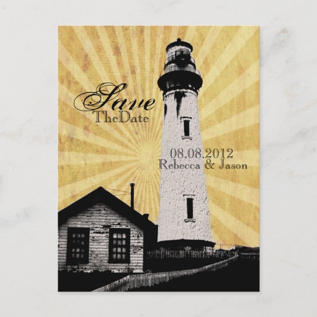 Coastal Nautical Lighthouse Wedding save the date Announcement Postcard (Front)