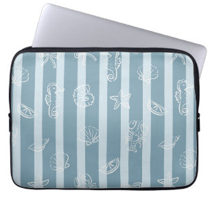 Coastal Nautical Pattern   Blue Sea Shell & Seahor Laptop Sleeve