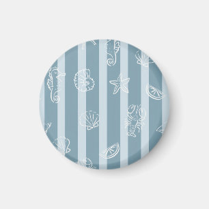 Coastal Nautical Pattern   Blue Sea Shell & Seahor Magnet