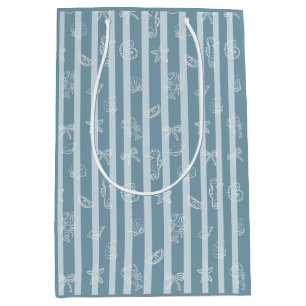 Coastal Nautical Pattern Blue Sea Shell & Seahor Medium Gift Bag