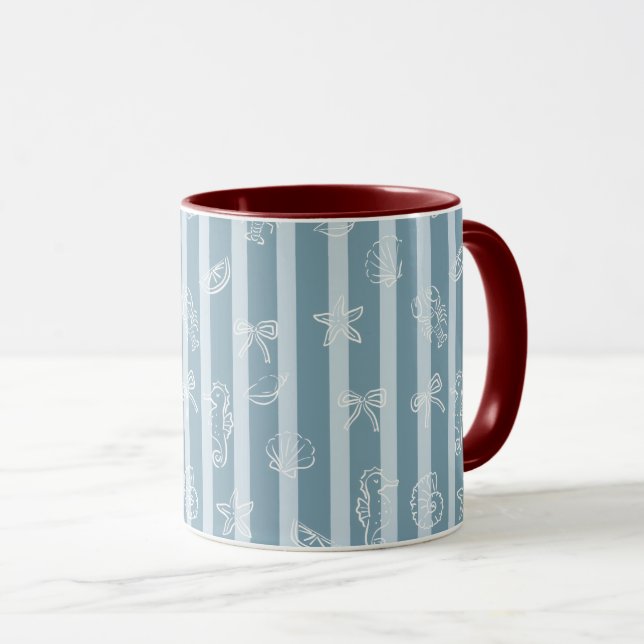 Coastal Nautical Pattern | Blue Sea Shell & Seahor Mug (Front Right)