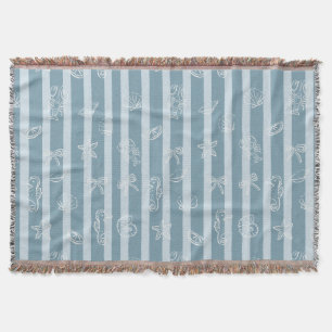 Coastal Nautical Pattern   Blue Sea Shell & Seahor Throw Blanket