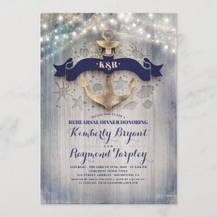Coastal Nautical Rustic Anchor Rehearsal Dinner Invitation