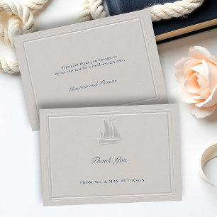 Coastal Nautical Sail Boat Elegant Simple Wedding Thank You Card