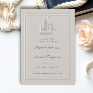 Coastal Nautical Sail Boat Ivory Formal Wedding Save The Date
