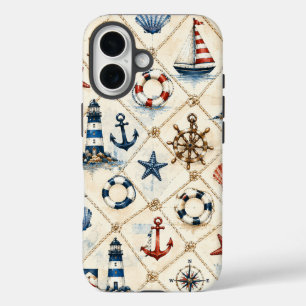 Coastal Nautical Seamless Pattern iPhone 16 Case