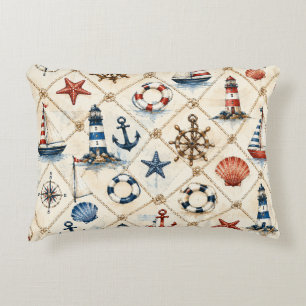 Coastal Nautical Seamless Pattern Decorative Cushion