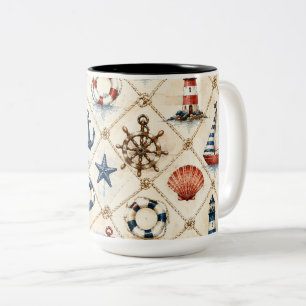 Coastal Nautical Seamless Pattern Two-Tone Coffee Mug