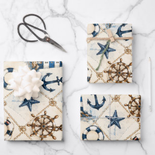 Coastal Nautical Seamless Pattern Wrapping Paper Sheet