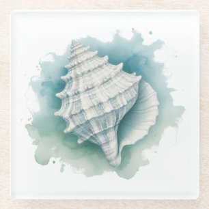 Coastal/Nautical seashell Glass Coaster