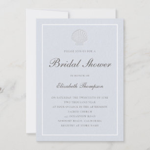 Coastal Nautical Shell Blue White Bridal Shower Invitation