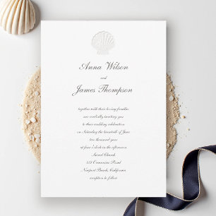 Coastal Nautical Shell Classic Script Pure Wedding Invitation
