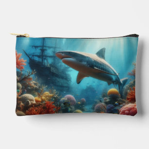Coastal/nautical tiger shark & coral reef accessory pouch