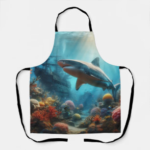 Coastal/nautical tiger shark & coral reef apron