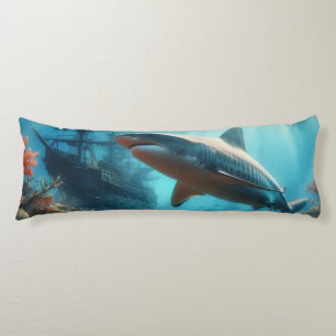 Coastal/nautical tiger shark & coral reef body cushion
