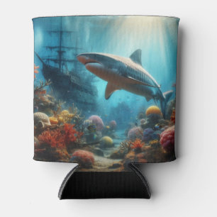 Coastal/nautical tiger shark & coral reef can cooler