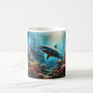 Coastal/nautical tiger shark & coral reef coffee mug