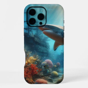 Coastal/nautical tiger shark & coral reef iPhone 16 pro max case