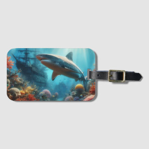 Coastal/nautical tiger shark & coral reef luggage tag