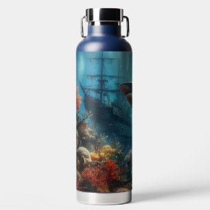 Coastal/nautical tiger shark & coral reef water bottle