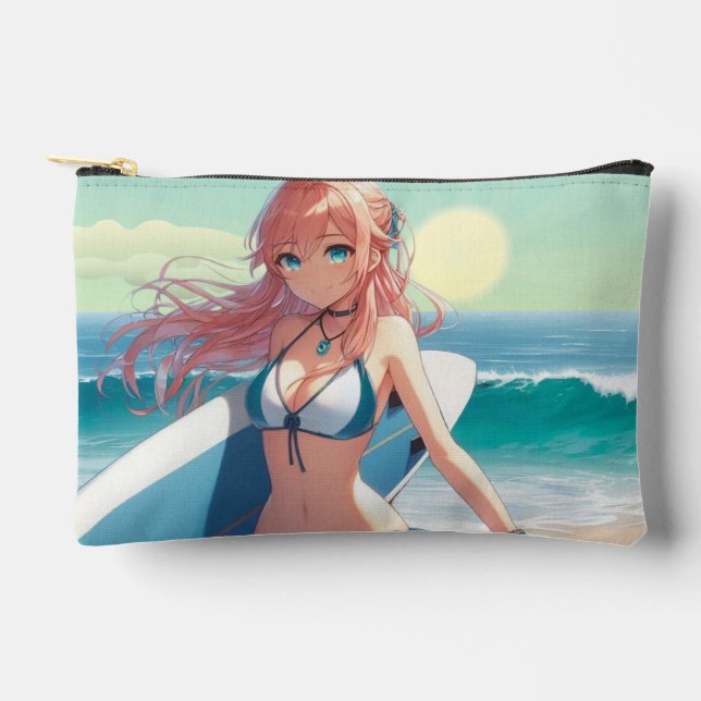 Coastal/Nautical/tropical anime surfer girl Accessory Pouch (Front)