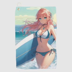 Coastal/Nautical/tropical anime surfer girl Golf Towel
