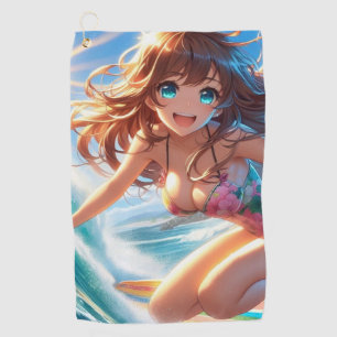 Coastal/Nautical/tropical anime surfer girl Golf Towel