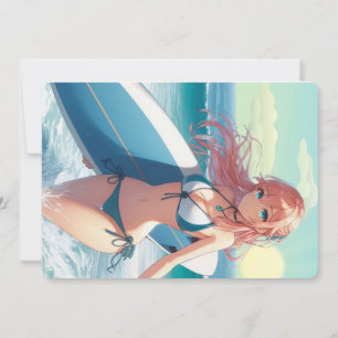 Coastal/Nautical/tropical anime surfer girl Holiday Card