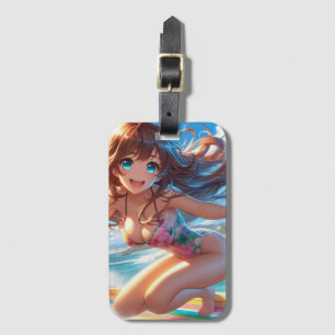 Coastal/Nautical/tropical anime surfer girl Luggage Tag