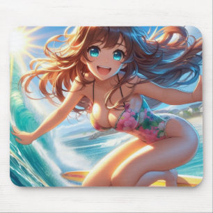 Coastal/Nautical/tropical anime surfer girl Mouse Mat