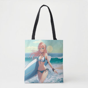 Coastal/Nautical/tropical anime surfer girl Tote Bag